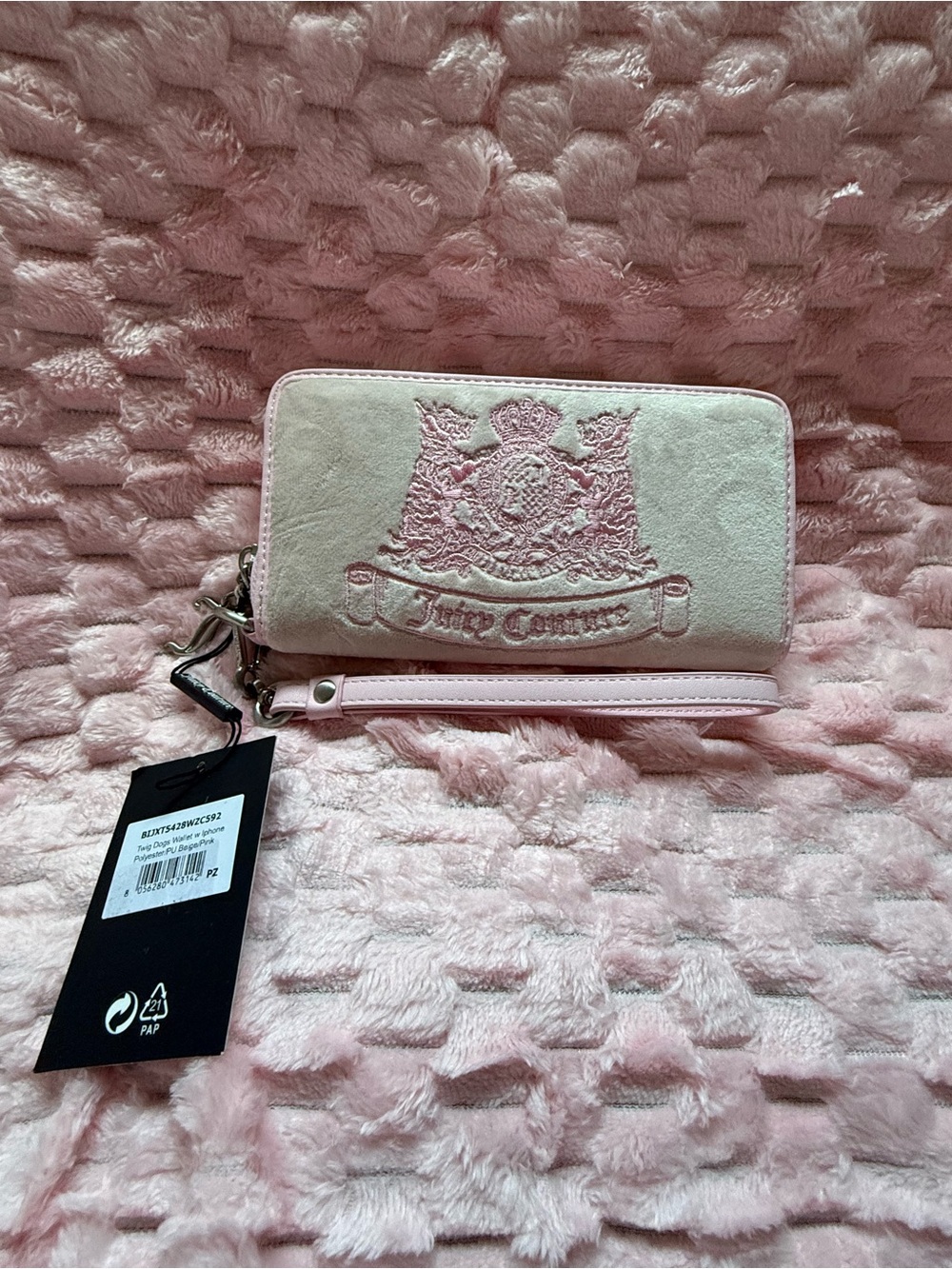 Juicy Couture UK - Twig Dog Pink and Beige - Long Wallet zip with Wristlet! NWT!